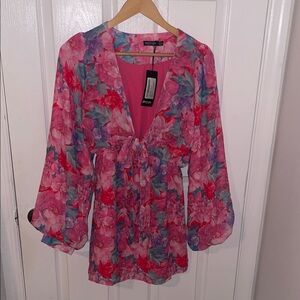 Nasty Gal Vibrant Pink and Blue Floral Top